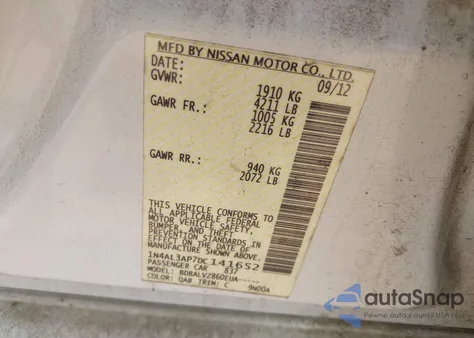 2013 Nissan Altima 2.5 Sl z USA, uszkodzony, nr VIN 1N4AL3AP7DC141652